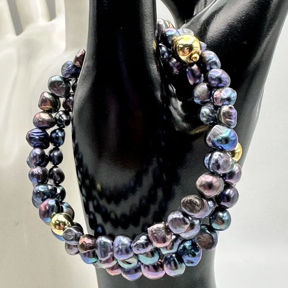 GREY FRESHWATER PEARL NATURAL BRACELET diameter 6cm - Picture 3 of 6